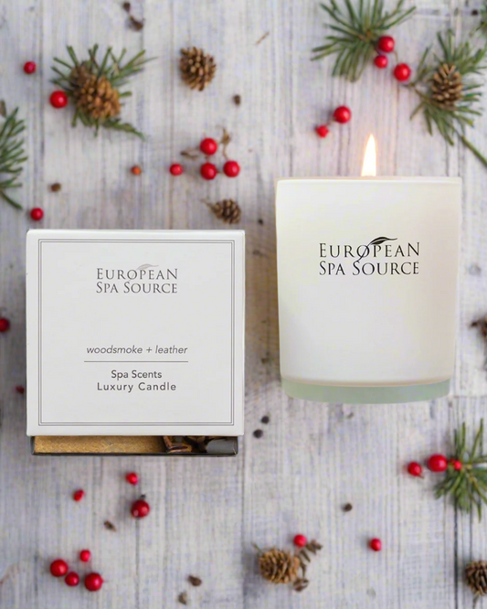 Woodsmoke + Leather Scent, Luxury Candle