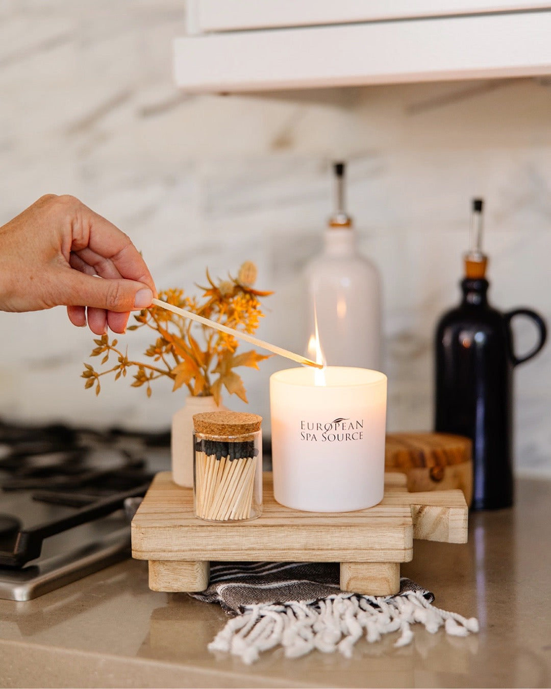 Woodsmoke + Leather Scent, Luxury Candle